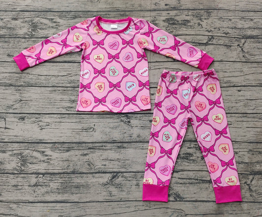 NO MOQ sales GLP2252 pre-order baby girl clothes xoxo love pink long Sleeve pants Suit