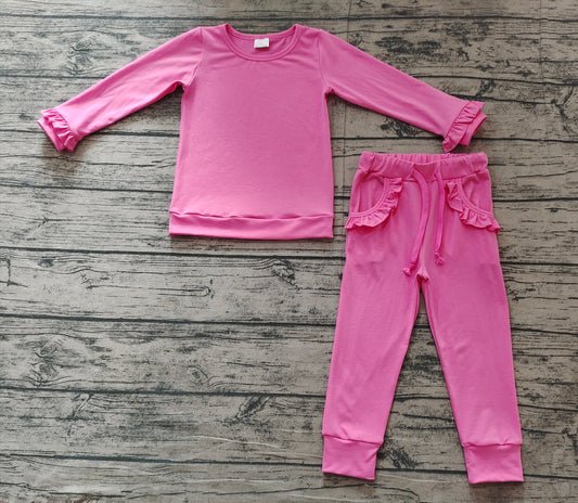 NO MOQ sales GLP2258 pre-order baby girl clothes rose red long Sleeve pants Suit