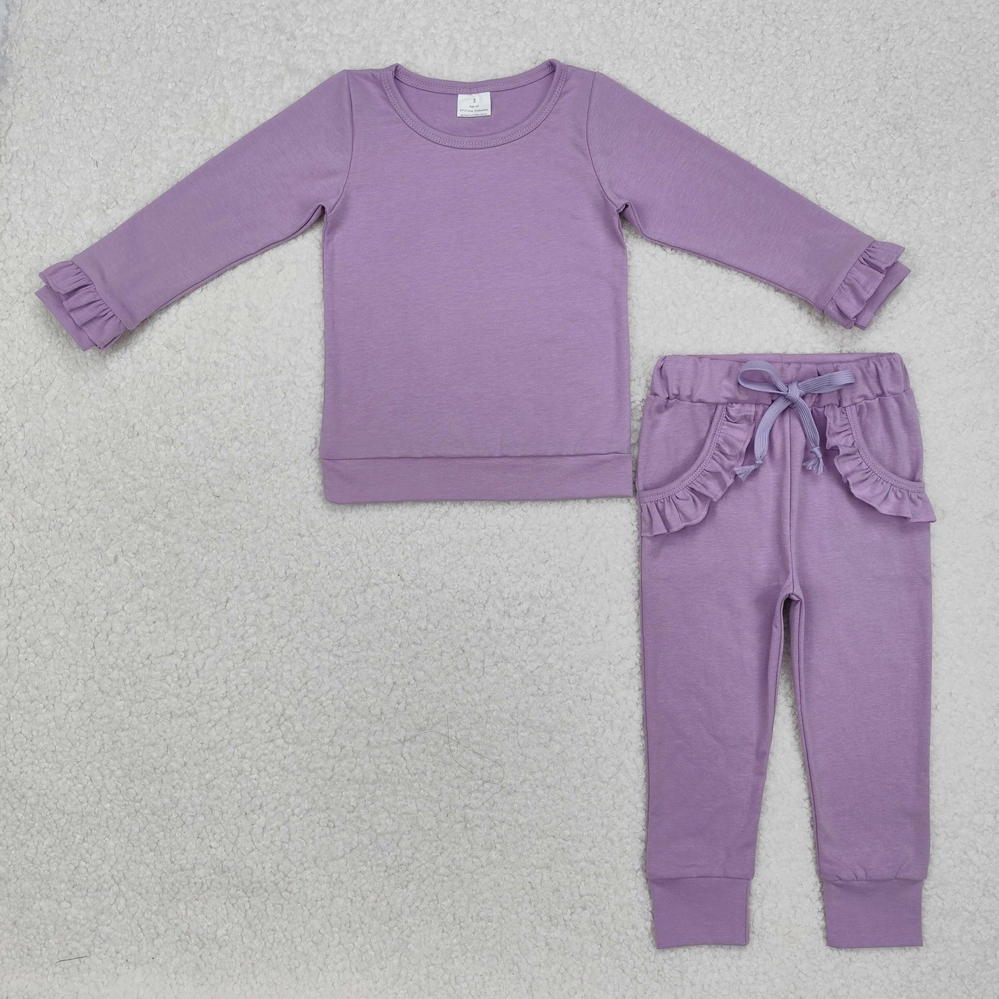 RTS NO MOQ ETA 5/7days Arrived GLP2260 Pure purple lace cuffs long sleeve trousers set