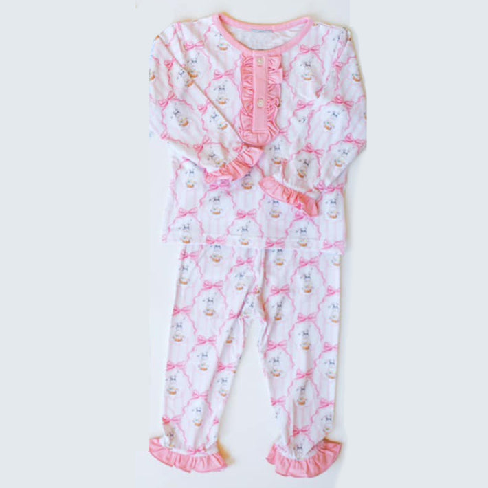 NO MOQ sales GLP2265 pre-order baby girl clothes easter pink long Sleeve pants Suit -2024.11.19