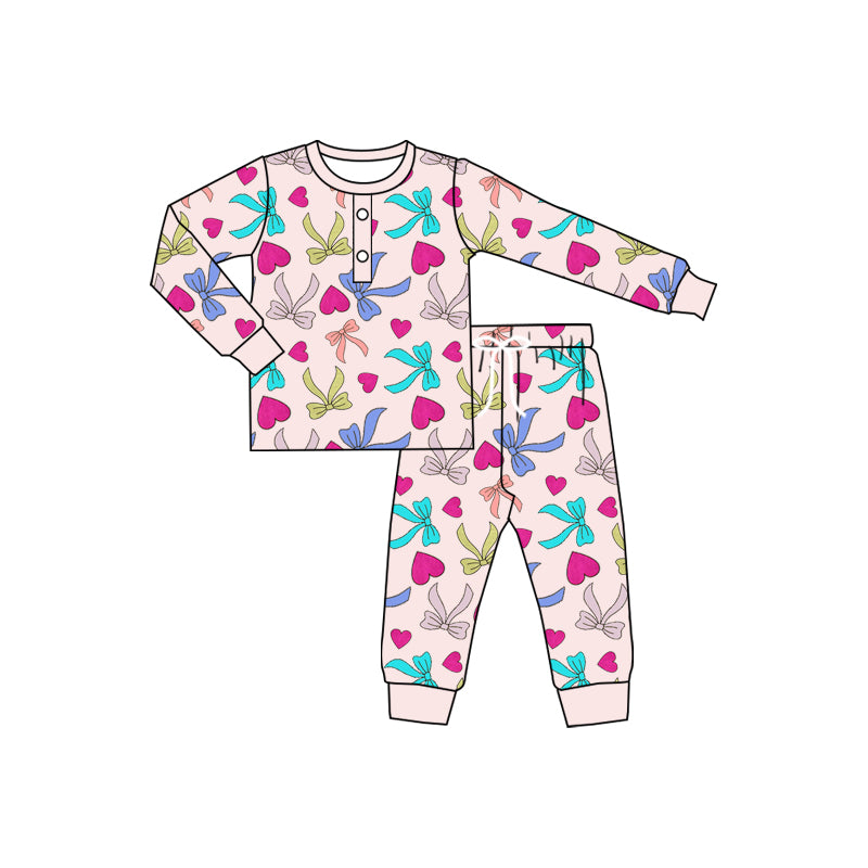 NO MOQ sales GLP2273 pre-order baby girl clothes bow love long Sleeve pants Suit -2024.11.25