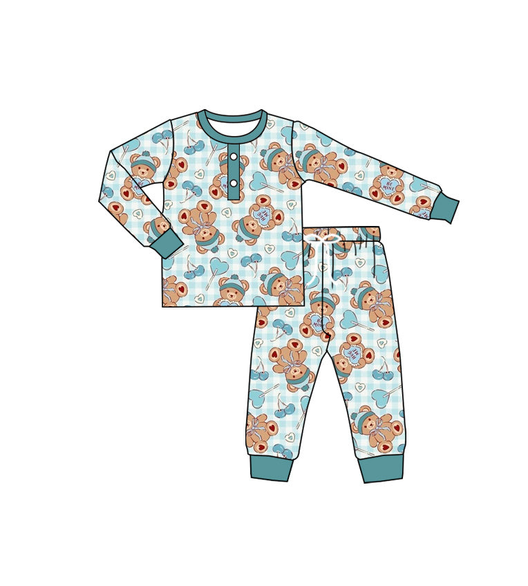 NO MOQ sales GLP2285 pre-order baby girl clothes bear love blue long Sleeve pants Suit -2024.11.28