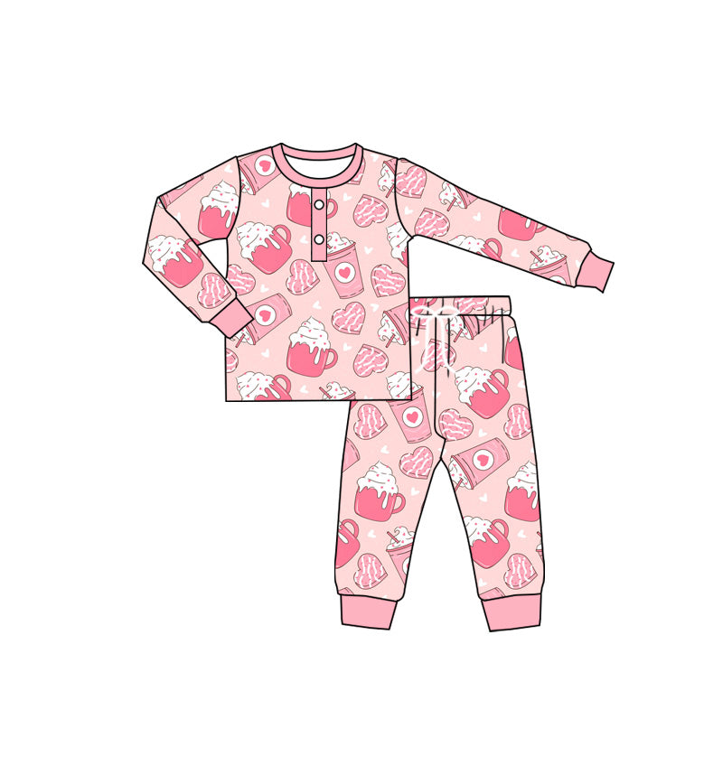 NO MOQ sales GLP2286 pre-order baby girl clothes love pink  long Sleeve pants Suit -2024.11.28