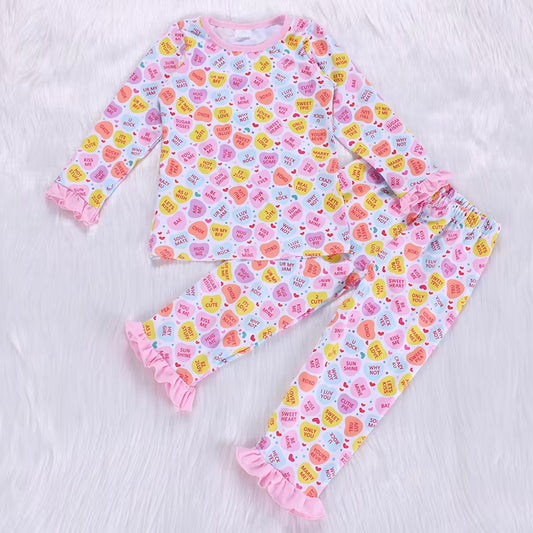 NO MOQ sales GLP2287 pre-order baby girl clothes love pink  long Sleeve pants Suit -2024.11.28