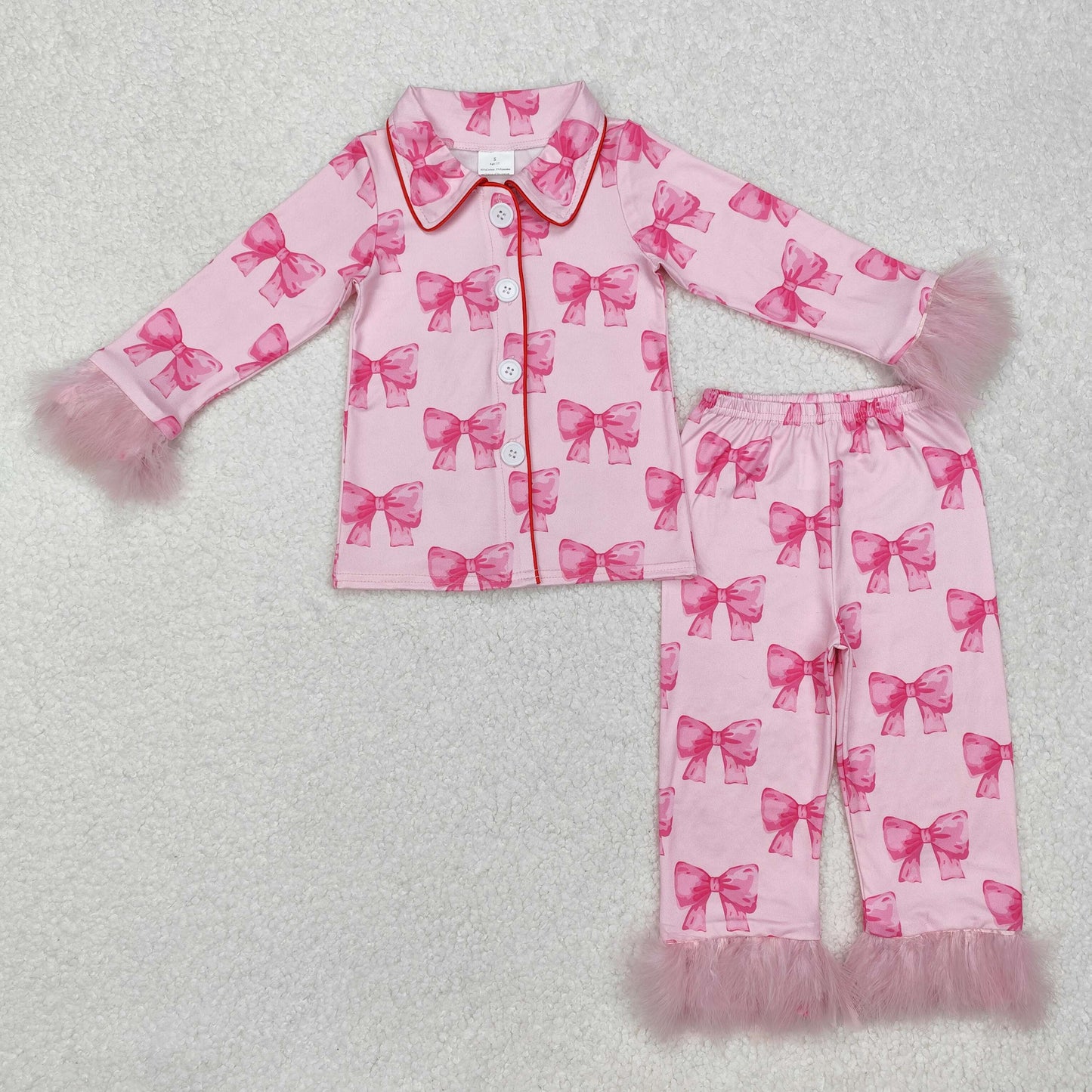 RTS NO MOQ Baby Girls and adults women Pink Plush Button Long Sleeve Long Pants Pajama Set