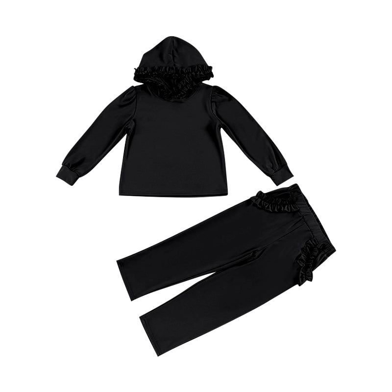 NO MOQ sales GLP2309 pre-order baby girl clothes solid color black long Sleeve pants Suit -2024.12.7