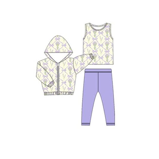 NO MOQ sales GLP2311 pre-order baby girl clothes bow floral hooded long Sleeve pants Suit -2024.12.9