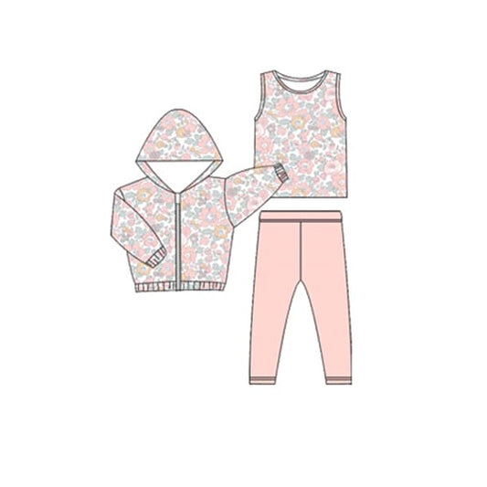 NO MOQ sales GLP2313 pre-order baby girl clothes floral hooded long Sleeve pants Suit -2024.12.9