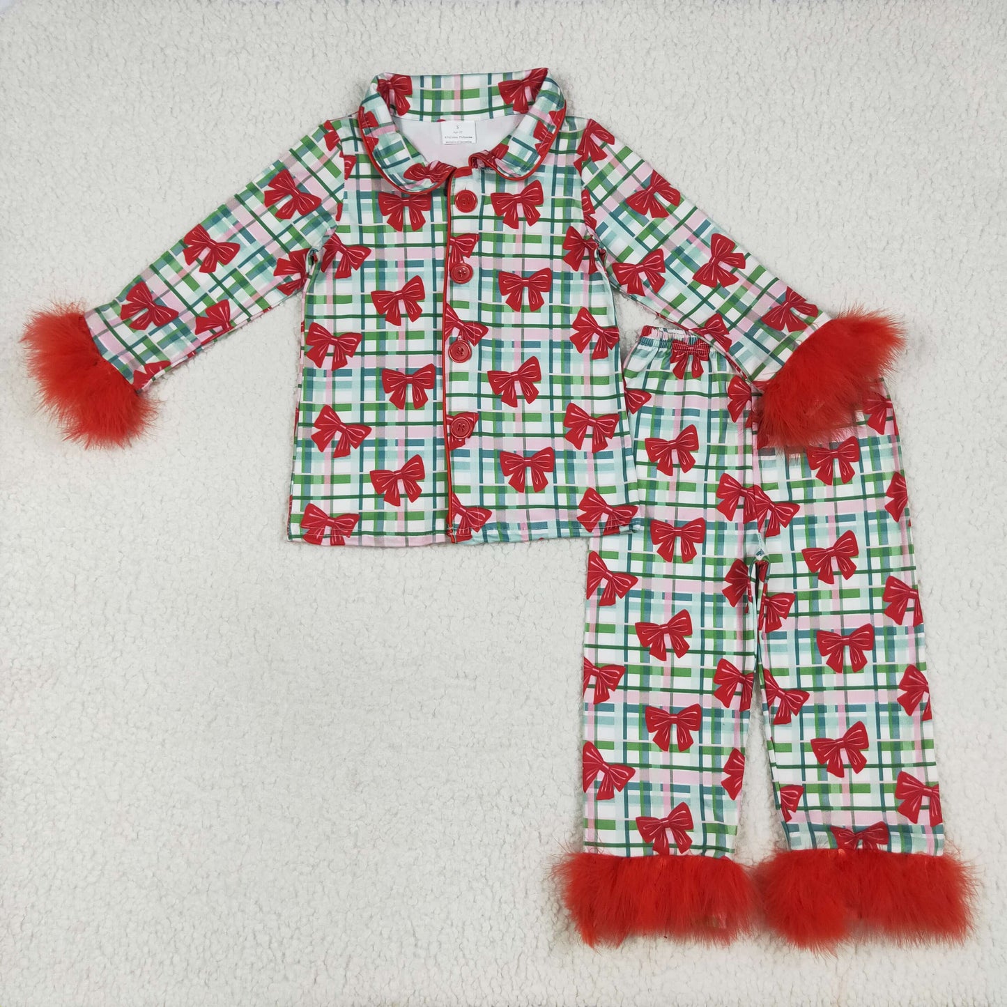 RTS NO MOQ Sibling Baby Girls clothes Christmas Plush Button Long Sleeve Long Pants Pajama Sets
