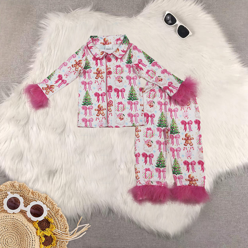 RTS NO MOQ Sibling Baby Girls clothes Christmas Plush Button Long Sleeve Long Pants Pajama Sets