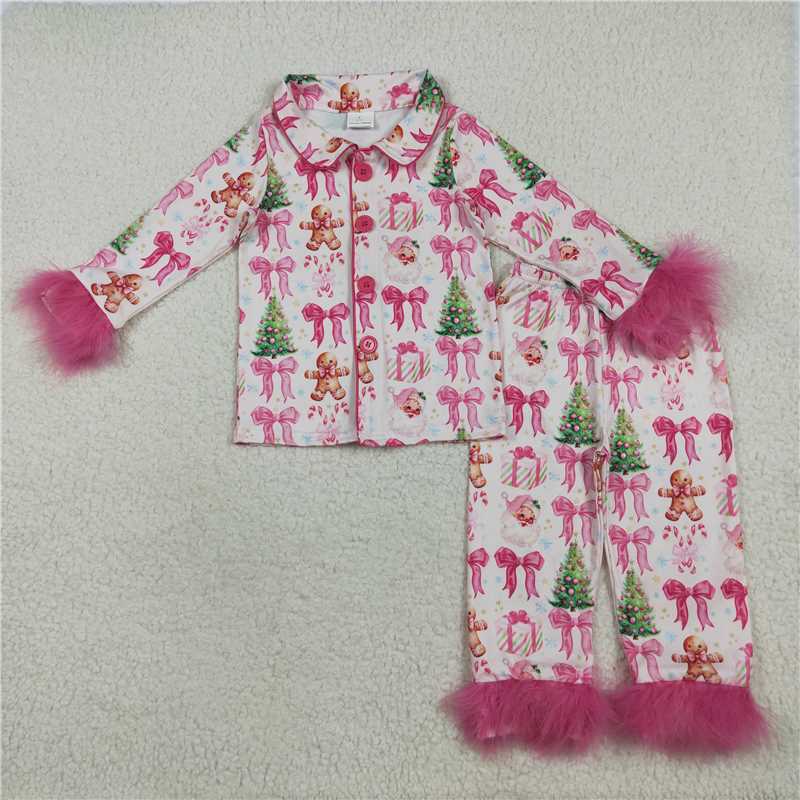 RTS NO MOQ Sibling baby girl clothes Christmas boot bow Plush long sleeve pants Sets and adult set