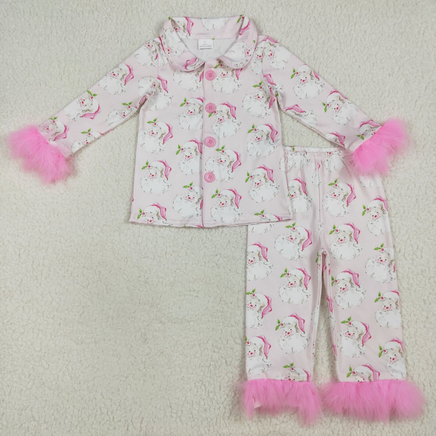 RTS NO MOQ Sibling Baby Girls clothes Christmas Plush Button Long Sleeve Long Pants Pajama Sets