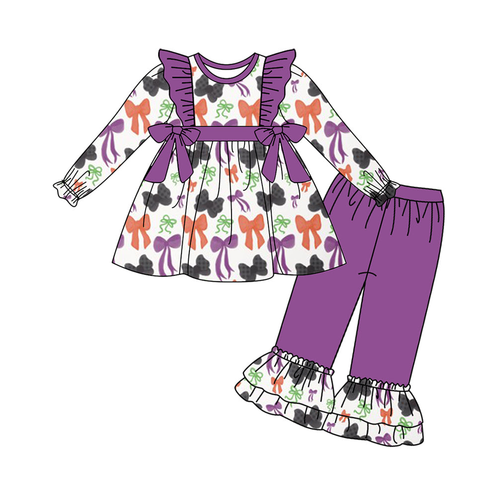no moq GLP2428 PRE-ORDER baby girl clothes bow purple long sleeve pants sets-2025.6.4
