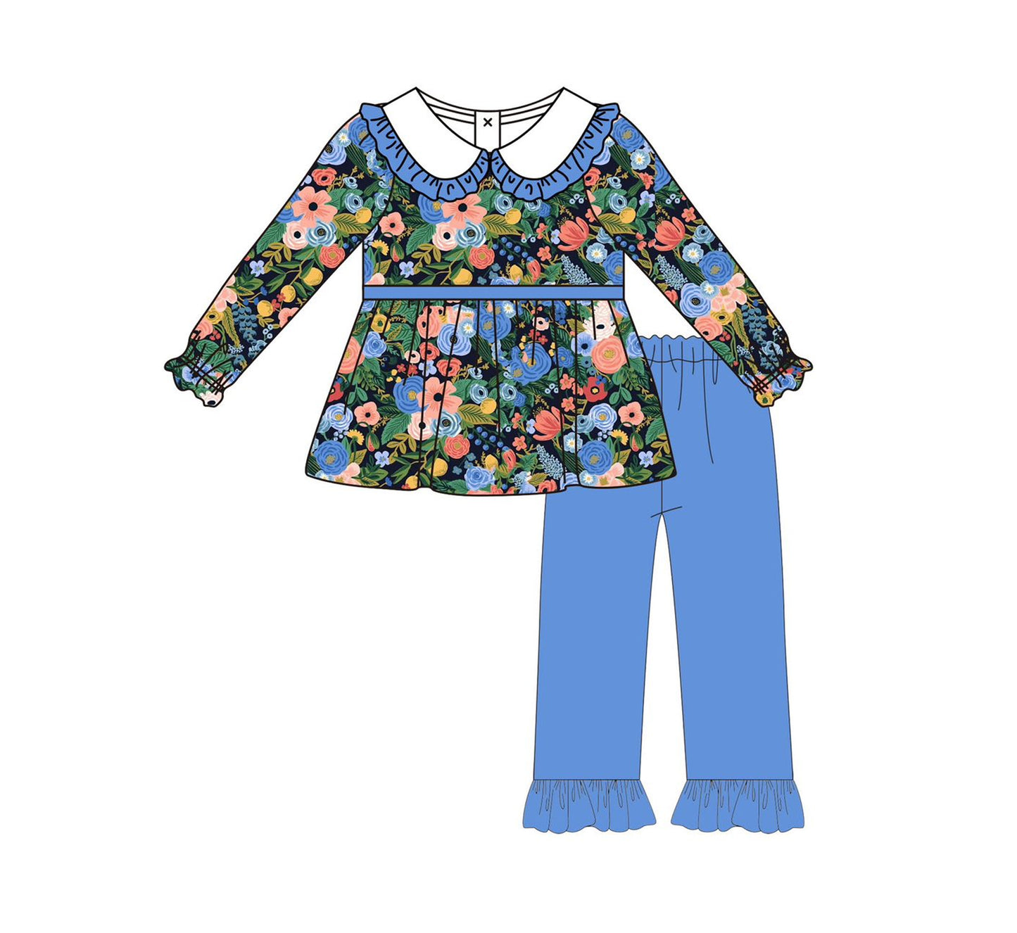 NO MOQ sales GLP2481 Pre-order baby girls clothes floral blue long sleeve pants sets-2025.6.12
