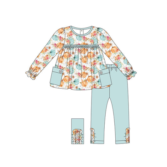 NO MOQ sales GLP2482 Pre-order baby girls clothes pumpkin long sleeve pants sets-2025.6.12