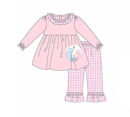 NO MOQ sales GLP2487 Pre-order baby girls clothes pink long sleeve pants sets-2025.6.12