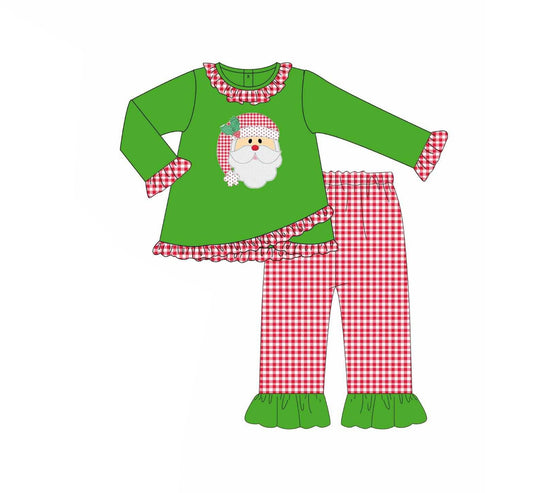 NO MOQ sales GLP2489 Pre-order baby girls clothes Christmas green long sleeve pants sets-2025.6.12