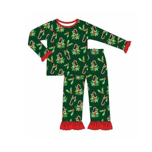 NO MOQ sales GLP2492 Pre-order baby girls clothes Christmas green long sleeve pants sets-2025.6.12