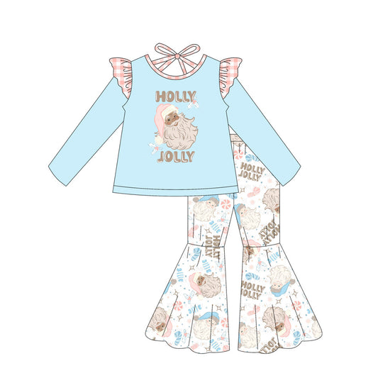NO MOQ sales GLP2547 Pre-order baby girls clothes Christmas blue long sleeve pants sets-2025.6.28