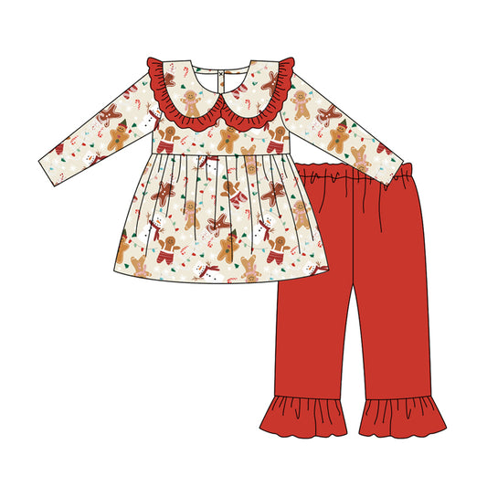 (Pre Order) No moq GLP2548 Pre-order baby girls clothes Christmas red long sleeve pants sets-2025.6.30