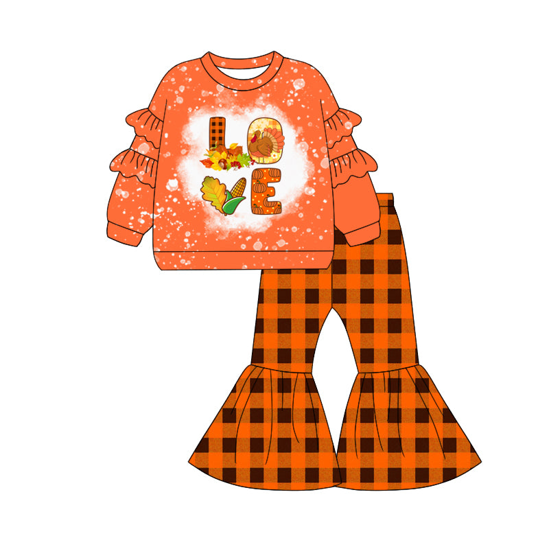 (Pre Order) No moq GLP2550 Pre-order baby girls clothes orange long sleeve pants sets-2025.7.1