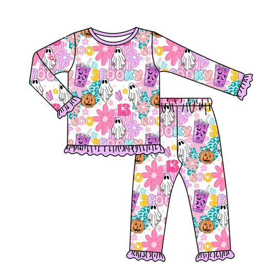 (Pre Order) No moq GLP2556 Pre-order baby girls clothes pumpkin floral purple long sleeve pants sets-2025.7.3