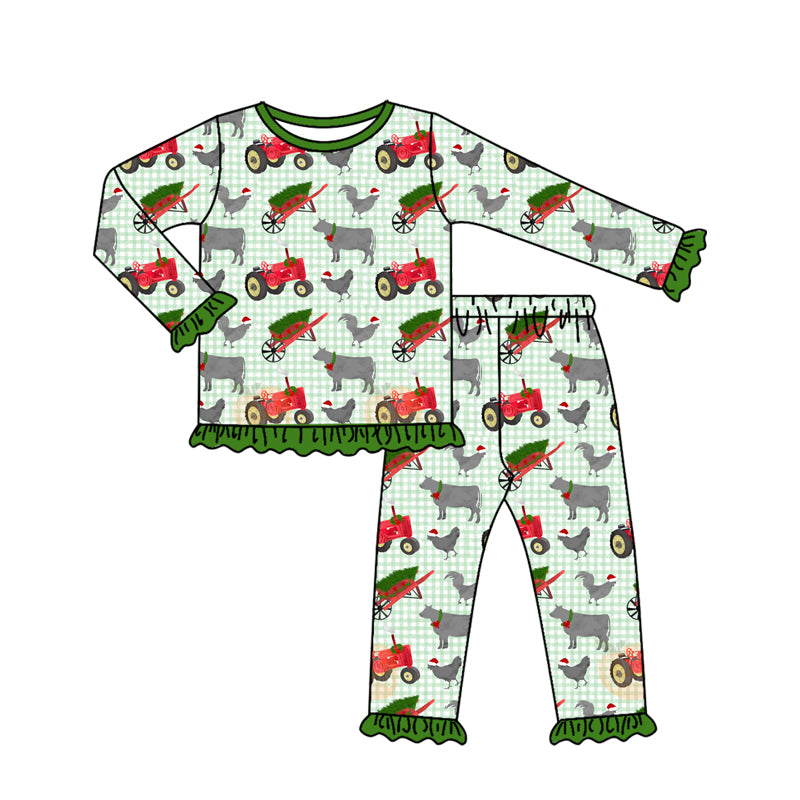 (Pre Order) No moq GLP2561 Pre-order baby girls clothes Christmas green long sleeve pants sets-2025.7.4