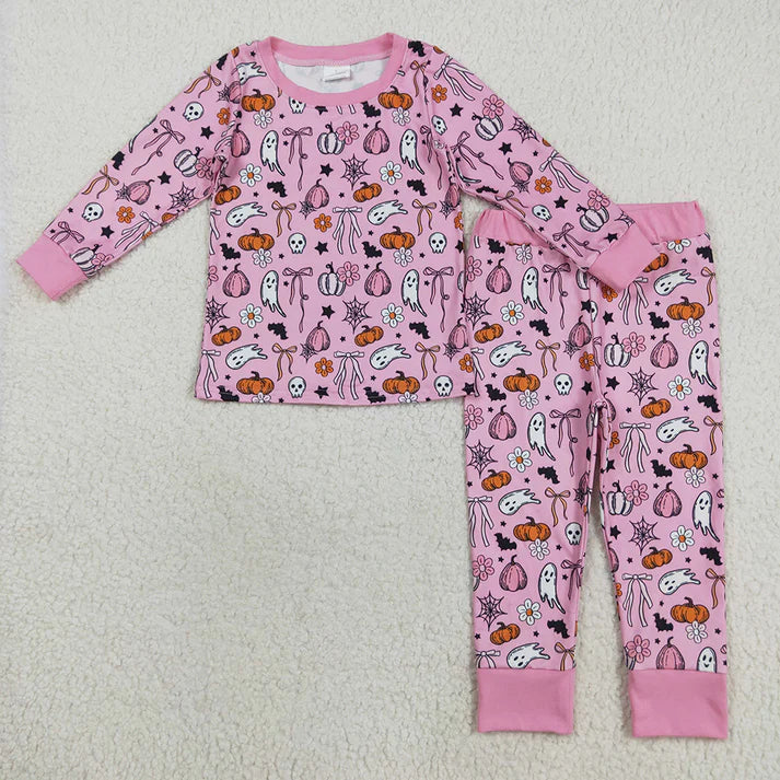 RTS Sibling baby girl clothes Halloween pumpkin long Sleeve pants sets and rompers