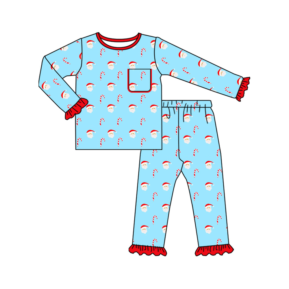 (Pre Order) No moq GLP2574 Pre-order baby girls clothes Christmas blue long sleeve pants sets-2025.7.7