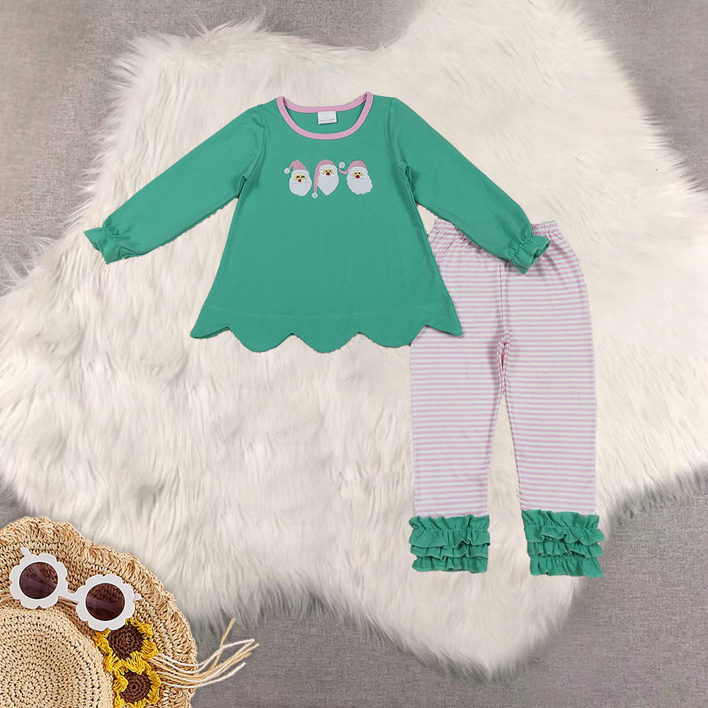 RTS NO MOQ Sibling Baby girls clothes embroidery Christmas long-sleeved trousers suit & rompers