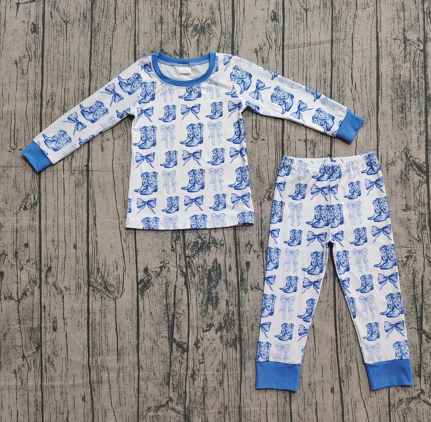 (Pre Order) No moq GLP2583 Pre-order baby girls clothes boot bow blue long sleeve pants sets-2025.9.13