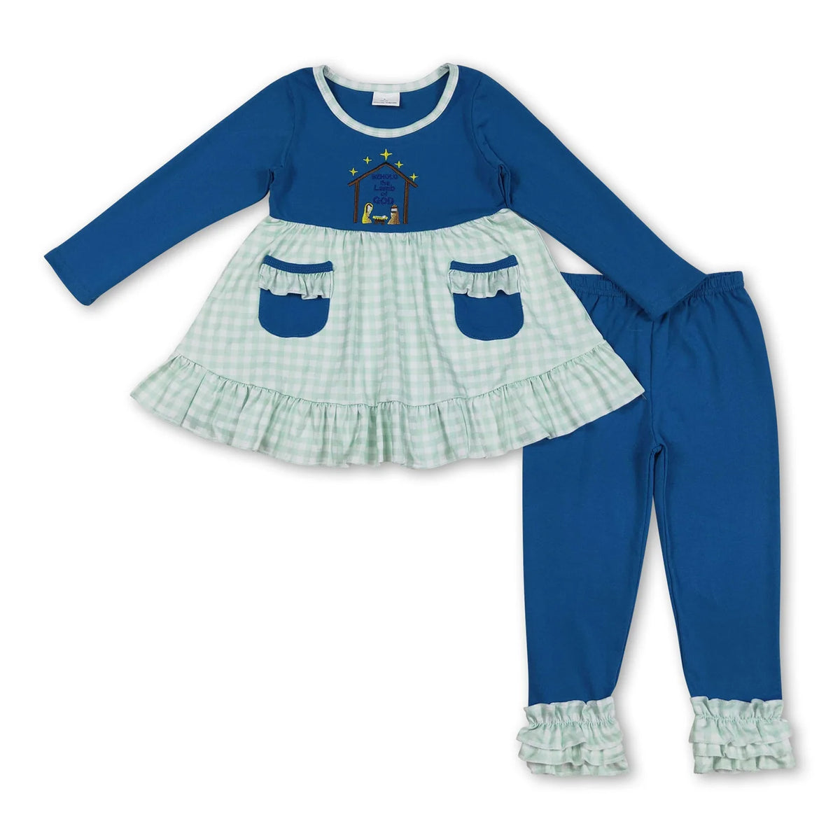 RTS NO MOQ Sibling Baby Girls Christmas trees Long Sleeve Pants Set