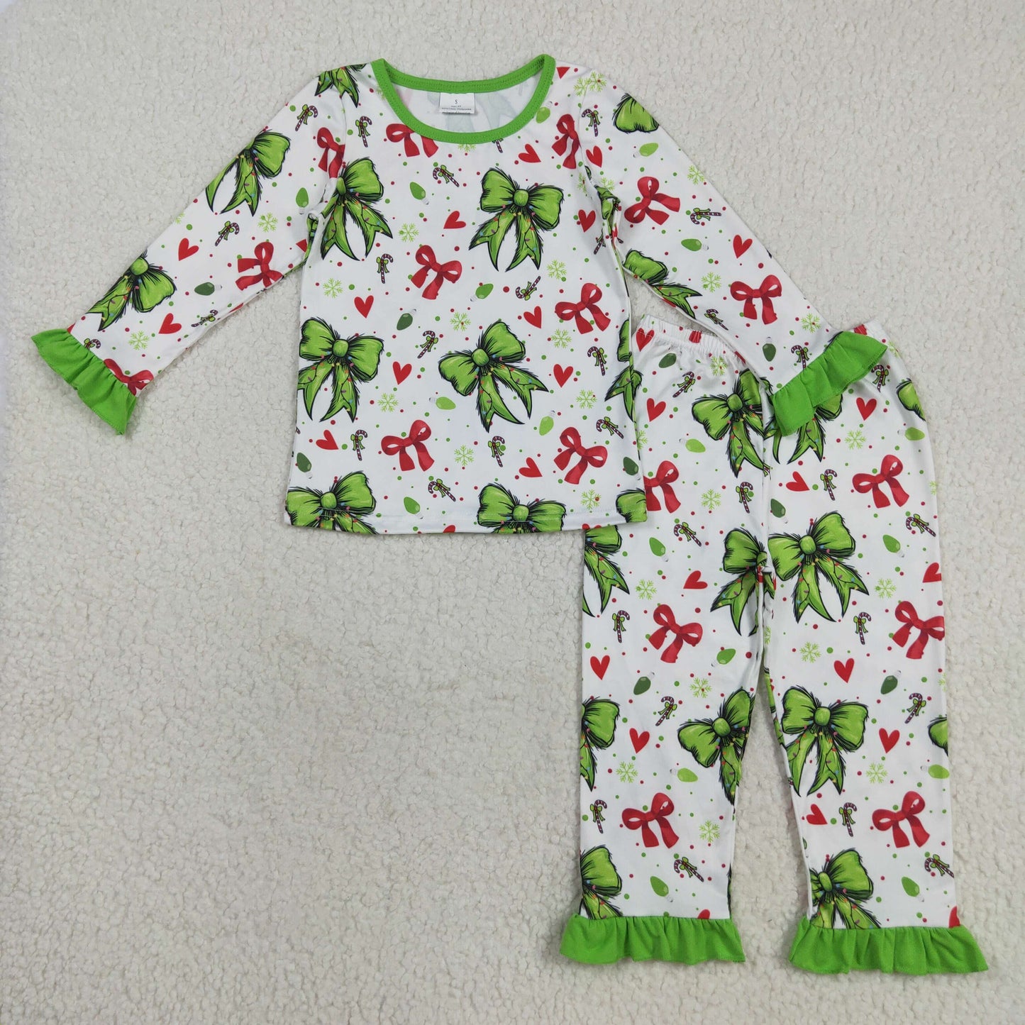 RTS Sibling baby girl clothes Christmas bow green long Sleeve pants sets and rompers