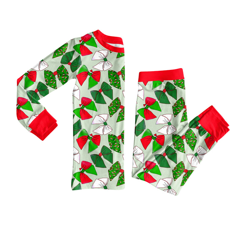 (Pre Order) No moq GLP2631 Pre-order baby girls clothes Christmas bow long sleeve pants sets-2025.7.24