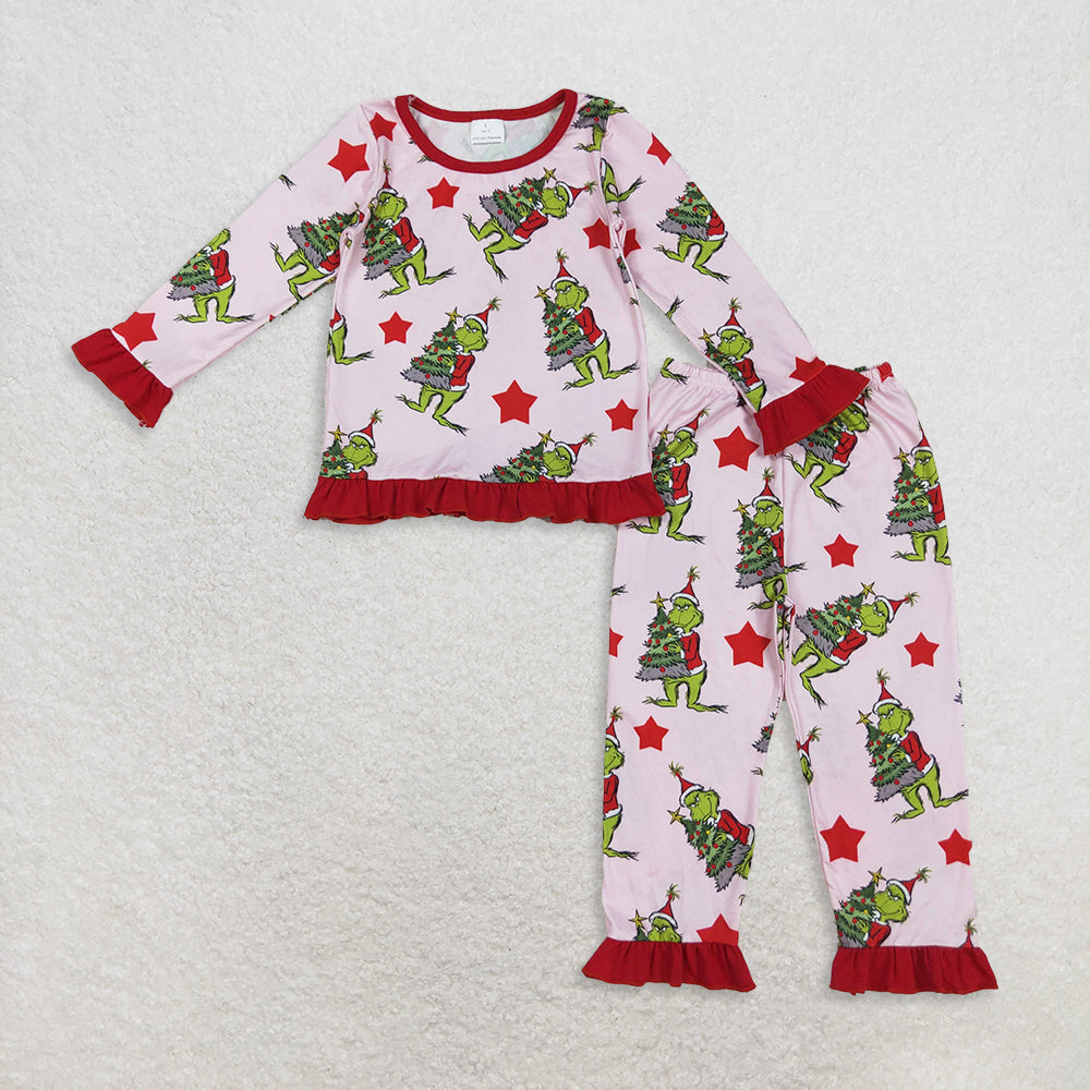 RTS Sibling baby girls clothes Christmas cartoon long Sleeve pants sets and romper and dress