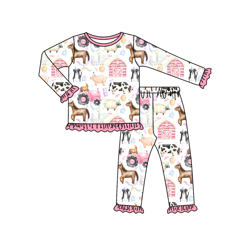 (Pre Order) No moq GLP2655 Pre-order baby girls clothes animal farm long sleeve pants sets-2025.7.30