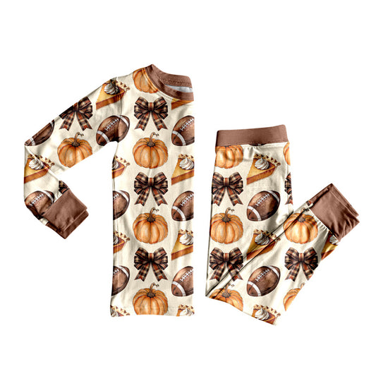 (Pre Order) No moq GLP2688 Pre-order baby girls clothes pumpkin bow long sleeve pants sets-2025.8.8