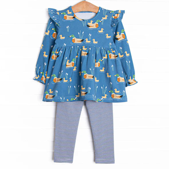 (Pre Order) No moq GLP2697 Pre-order baby girls clothes duck blue long sleeve pants sets-2025.8.11