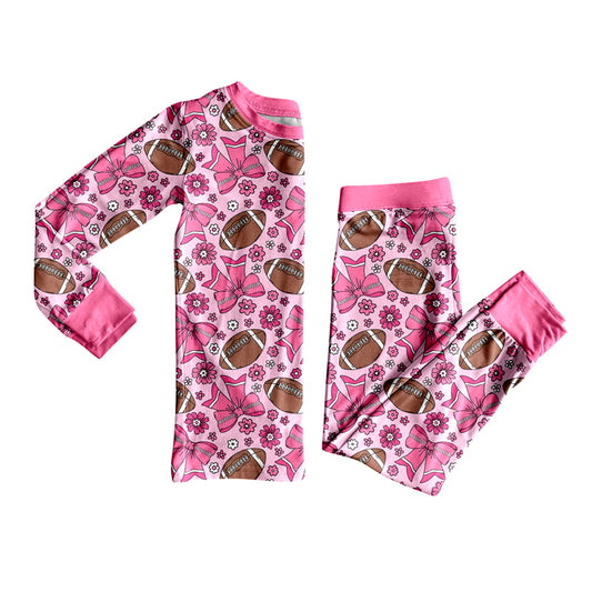 (Pre Order) No moq GLP2699 Pre-order baby girl clothes rugby bow floral pink long sleeve pants sets-2025.8.11