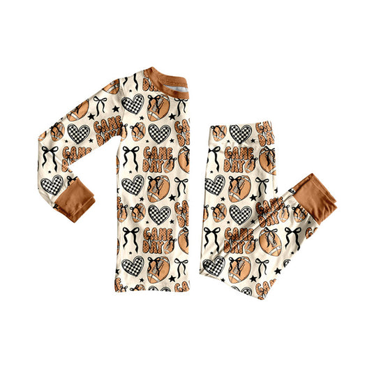 (Pre Order) No moq GLP2720 Pre-order baby girls clothes GAME DAY rugby bow long sleeve pants sets-2025.8.16