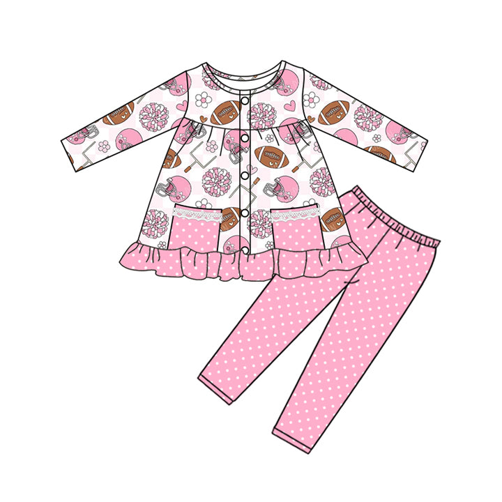 (Pre Order) No moq GLP2726 Pre-order baby girls clothes rugby pink long sleeve pants sets-2025.8.18