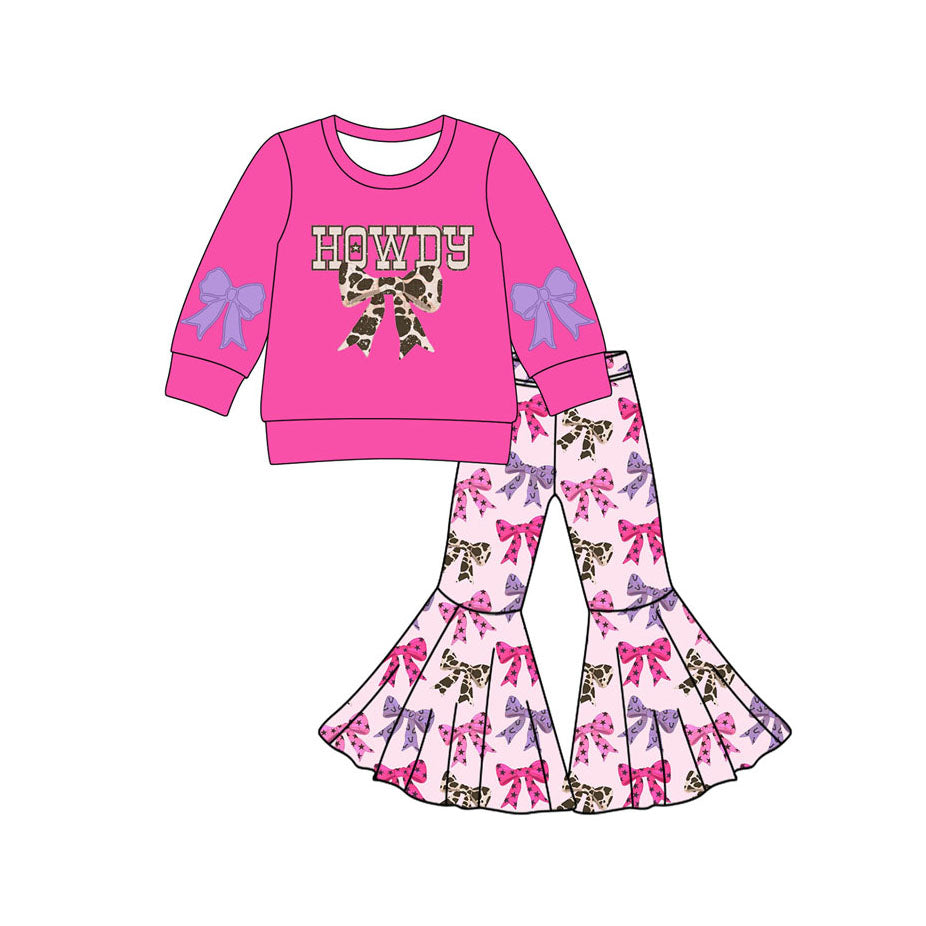 (Pre Order) No moq GLP2731 Pre-order baby girls clothes bow long sleeve pants sets-2025.8.19