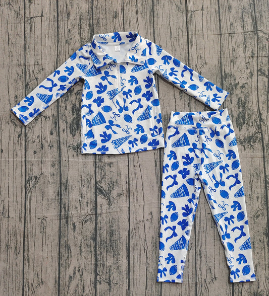 (Pre Order) No moq GLP2761 pre-order baby girls clothes rugby bow blue yoga long sleeve pants sets-2025.10.1