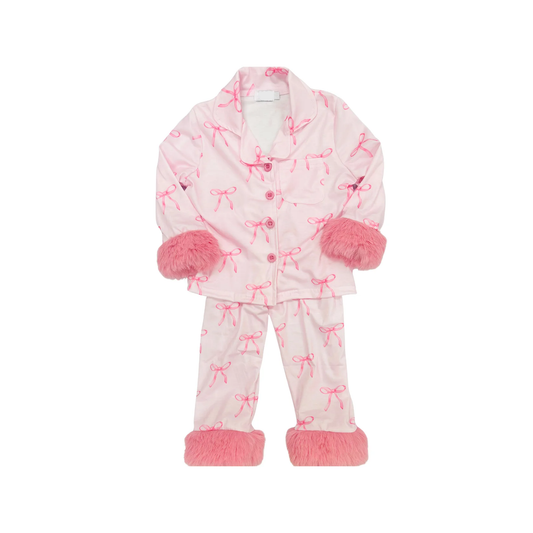 (Pre Order) No moq GLP2764 pre-order baby girls clothes bow pink long sleeve pants sets-2025.8.27