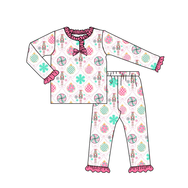 (Pre Order) No moq GLP2770 pre-order baby girls clothes Christmas pink long sleeve pants sets-2025.8.27