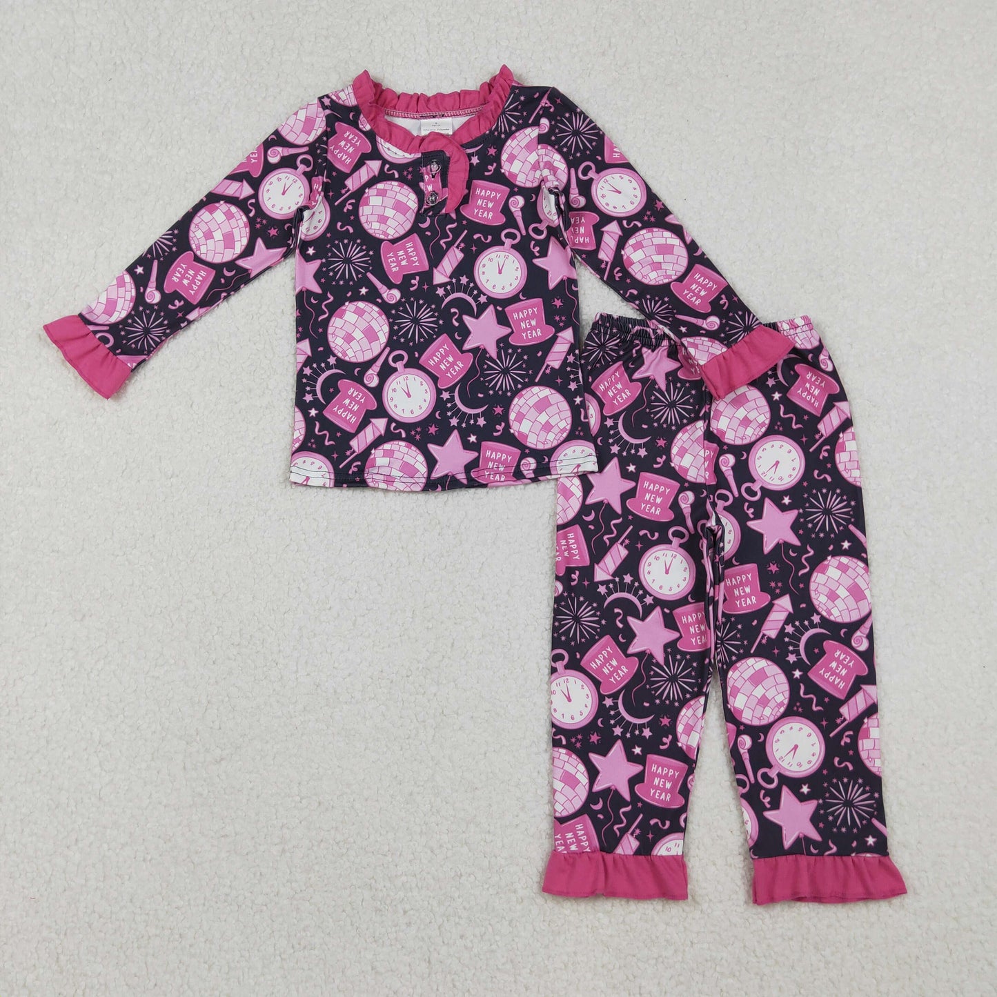 12/18m-7/8t RTS NO MOQ Sibling Baby boys girl clothes happy new year long sleeve pants sets
