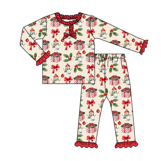 (Pre Order) No moq GLP2773 pre-order baby girls clothes Christmas bow gift long sleeve pants sets-2025.8.28