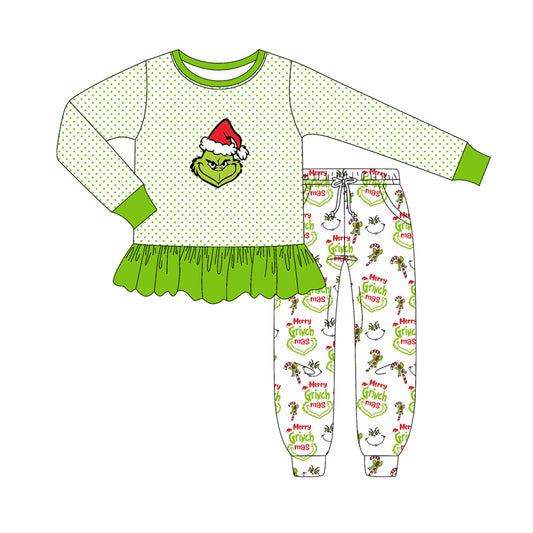 (Pre Order) No moq GLP2779 pre-order baby girls clothes Christmas cartoon long sleeve pants sets-2025.8.29