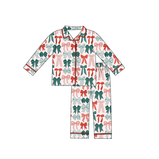 (Pre Order) No moq GLP2788 pre-order baby girls clothes Christmas bow long sleeve pants sets-2025.9.2