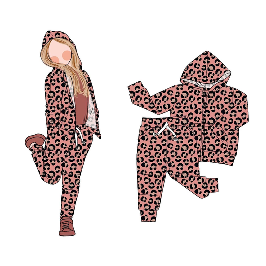 (Pre Order) No moq GLP2794 pre-order baby girls clothes leopard hooded long sleeve pants sets-2025.9.3